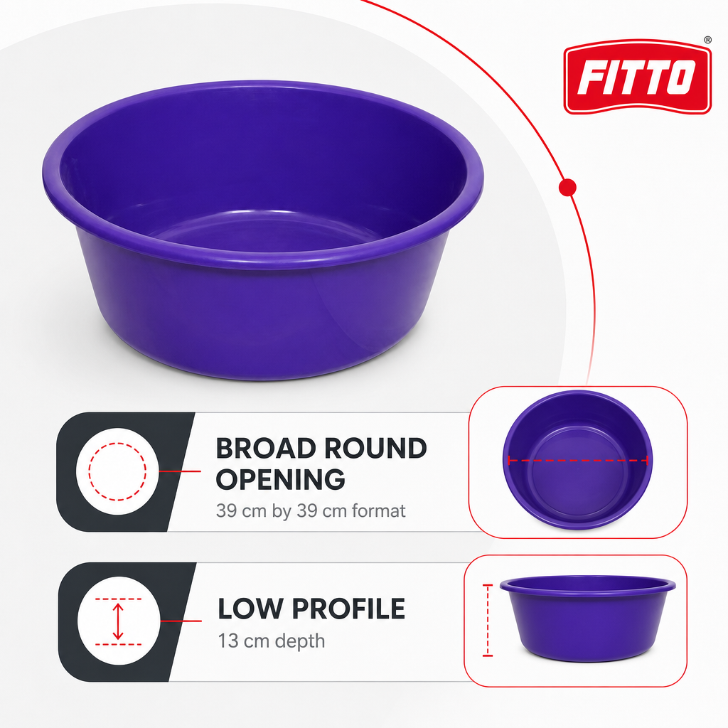 96 Pieces Round Plastic Wash Basin Size 15, Purple, 39 cm