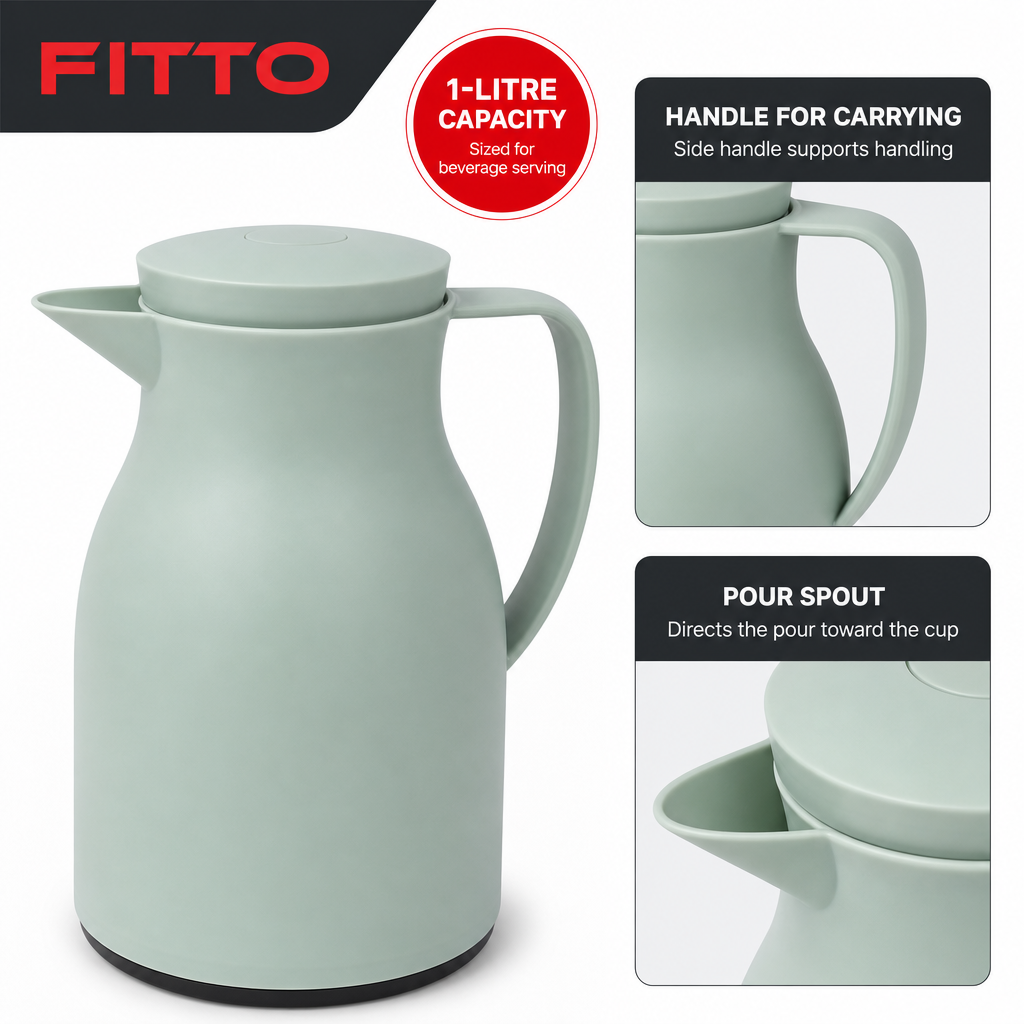 72 Pieces 1-Litre Vacuum Flask with Handle and Pour Spout, Green or White, 1 Piece