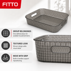 96 Pieces Rectangular Storage Basket, Smoky Grey Plastic Woven Design with Built-In Handles, 45 x 35 x 11 cm