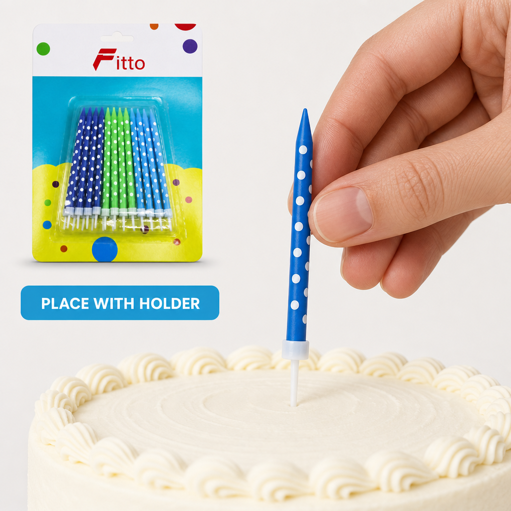 120 Pieces Dotted Birthday Candles with Holders, 24 Pieces, Blue, Green and Light Blue
