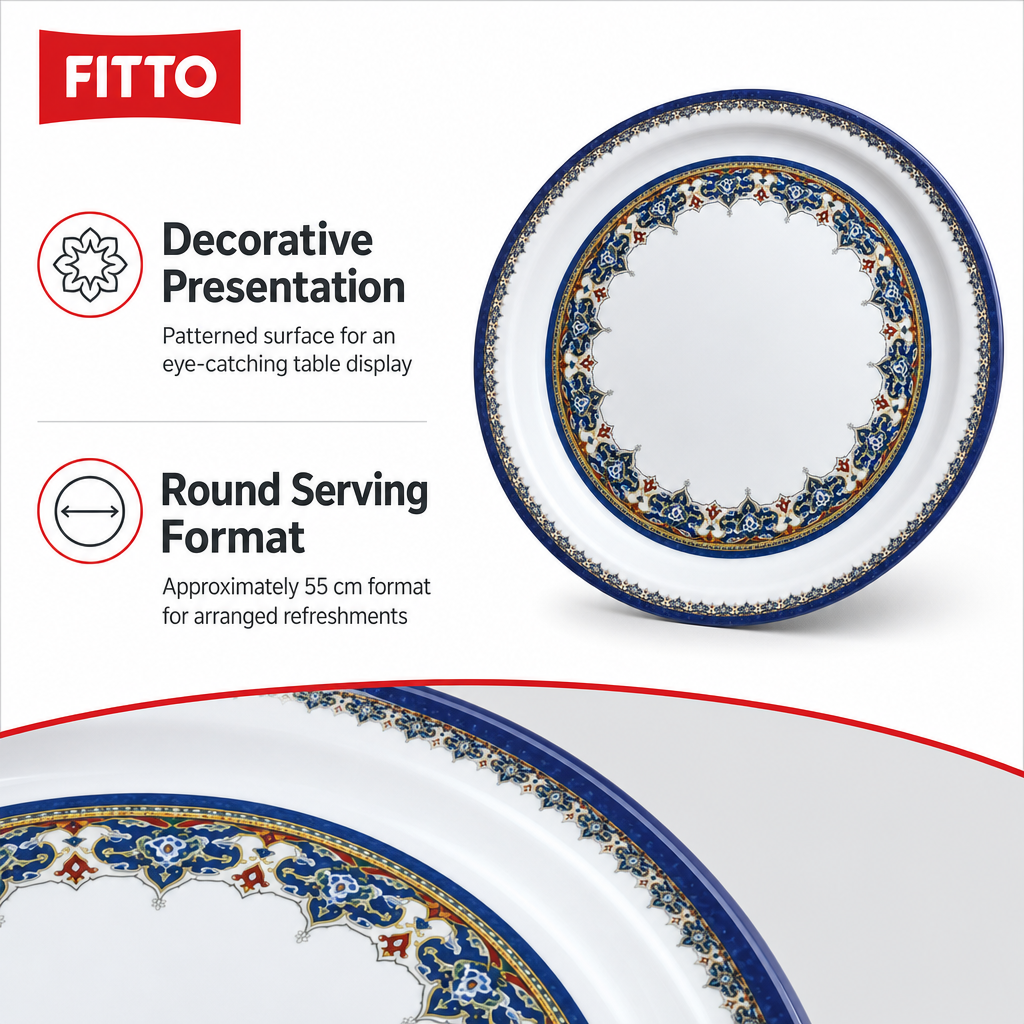 72 Pieces Melamine Round Serving Trays with Decorative Pattern, 55 cm