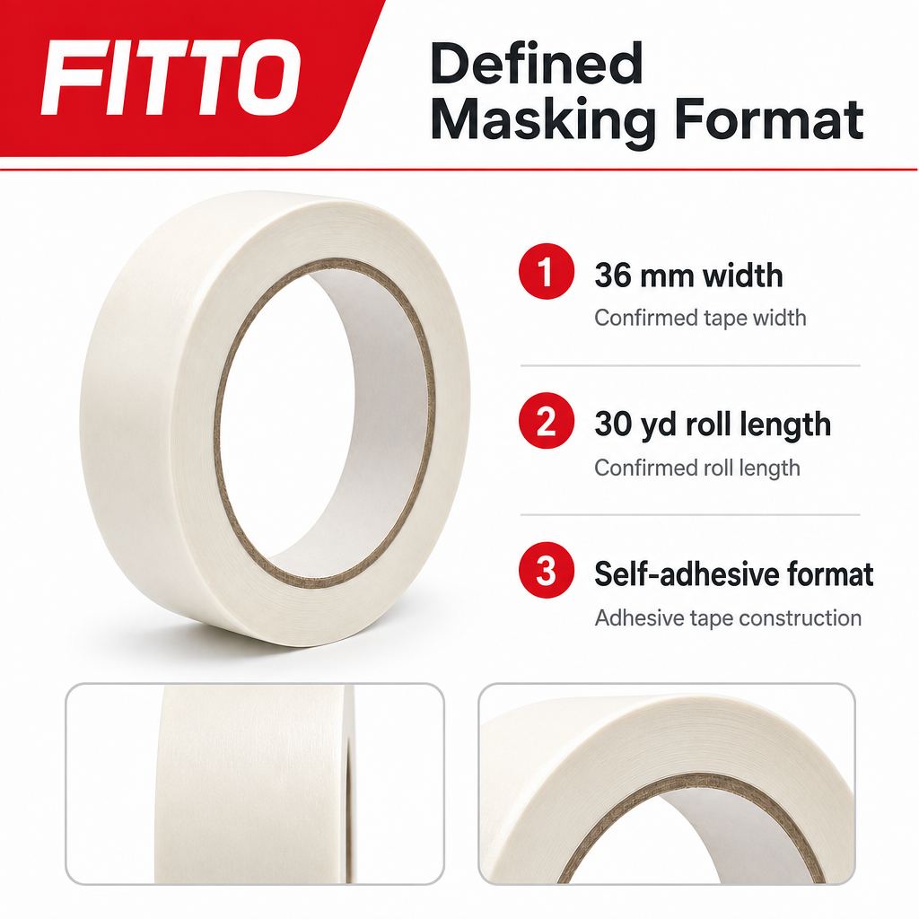 144 Pieces Self-Adhesive Masking Tape, White, 36 mm x 30 yd, 1 Roll