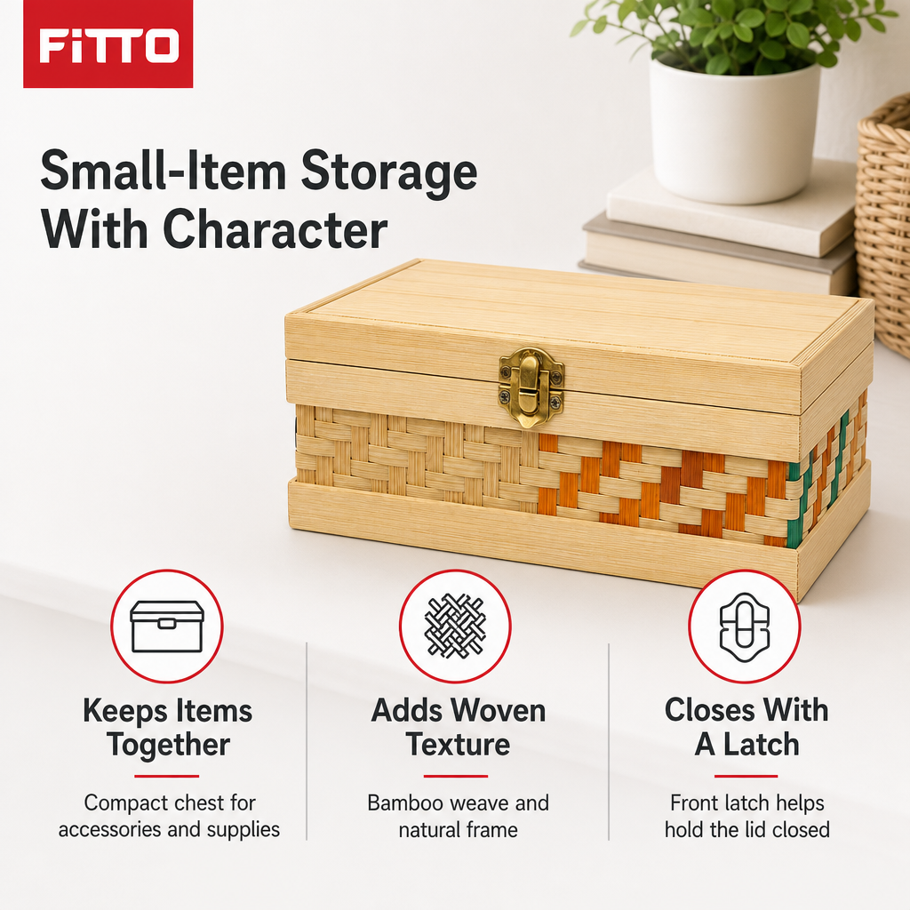 96 Pieces Woven Bamboo Storage Chest with Wooden Frame and Latch, 20 x 13 x 9 cm