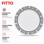 120 Pieces Dinner Plate, 9 Inch, Grey Geometric Border, Round Tablewares