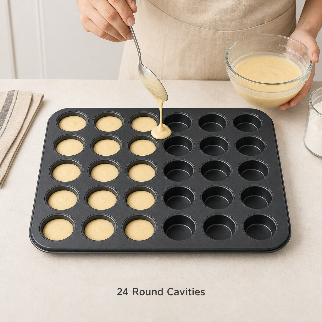96 Pieces 24-Cup Cake Mold, Black Carbon Steel Non-Stick Tray, 38 x 26 cm, 1 Piece