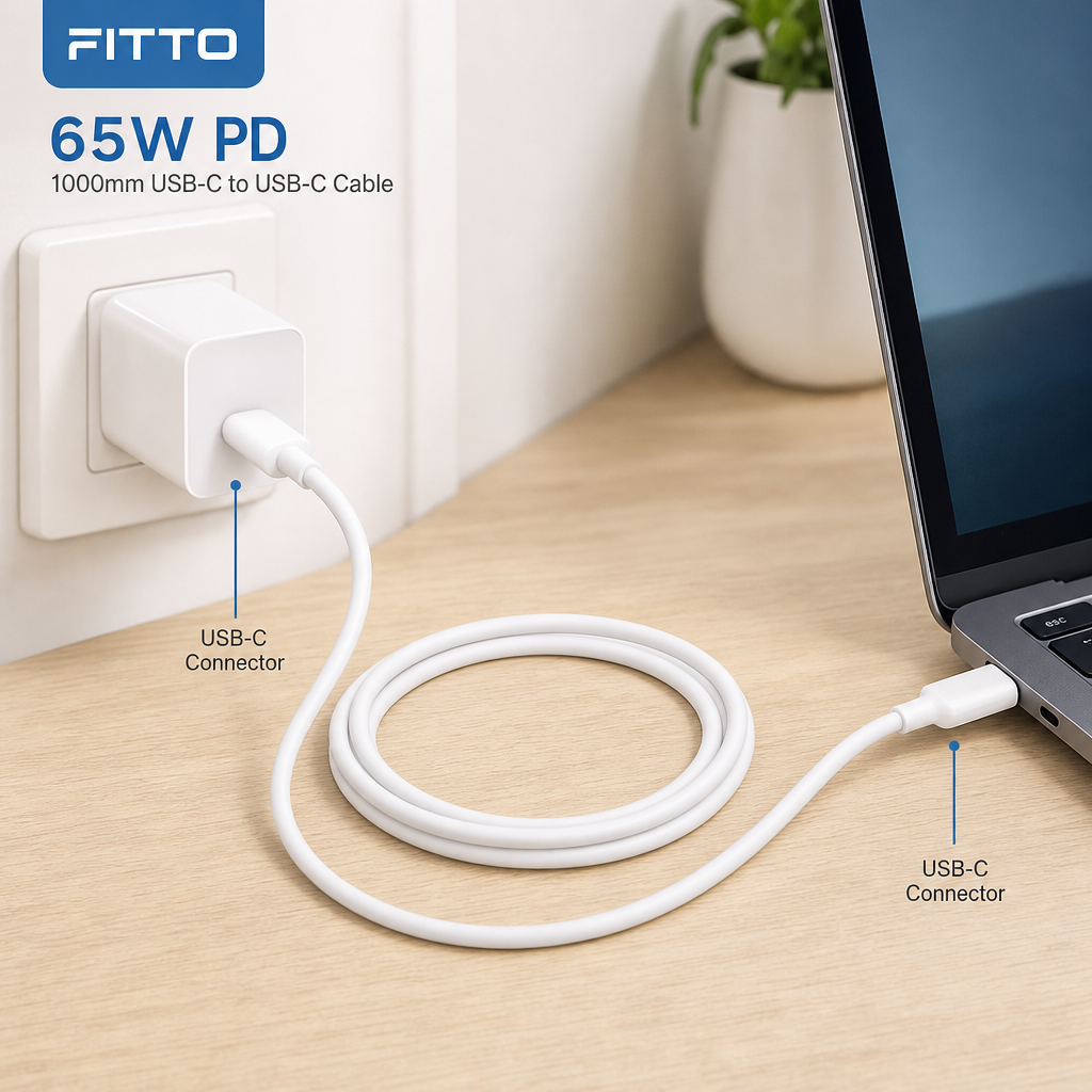 96 Pieces USB-C to USB-C Charging Cables, 65W PD, 1000mm, White