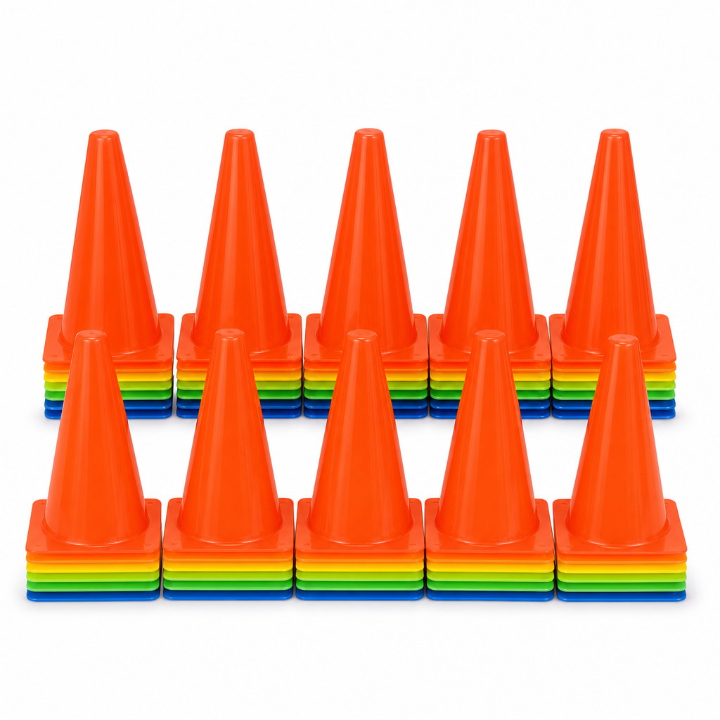 96 Pieces Plastic Training Cones, 18 cm, Multicolor, 10-Piece Pack for Sports Drills