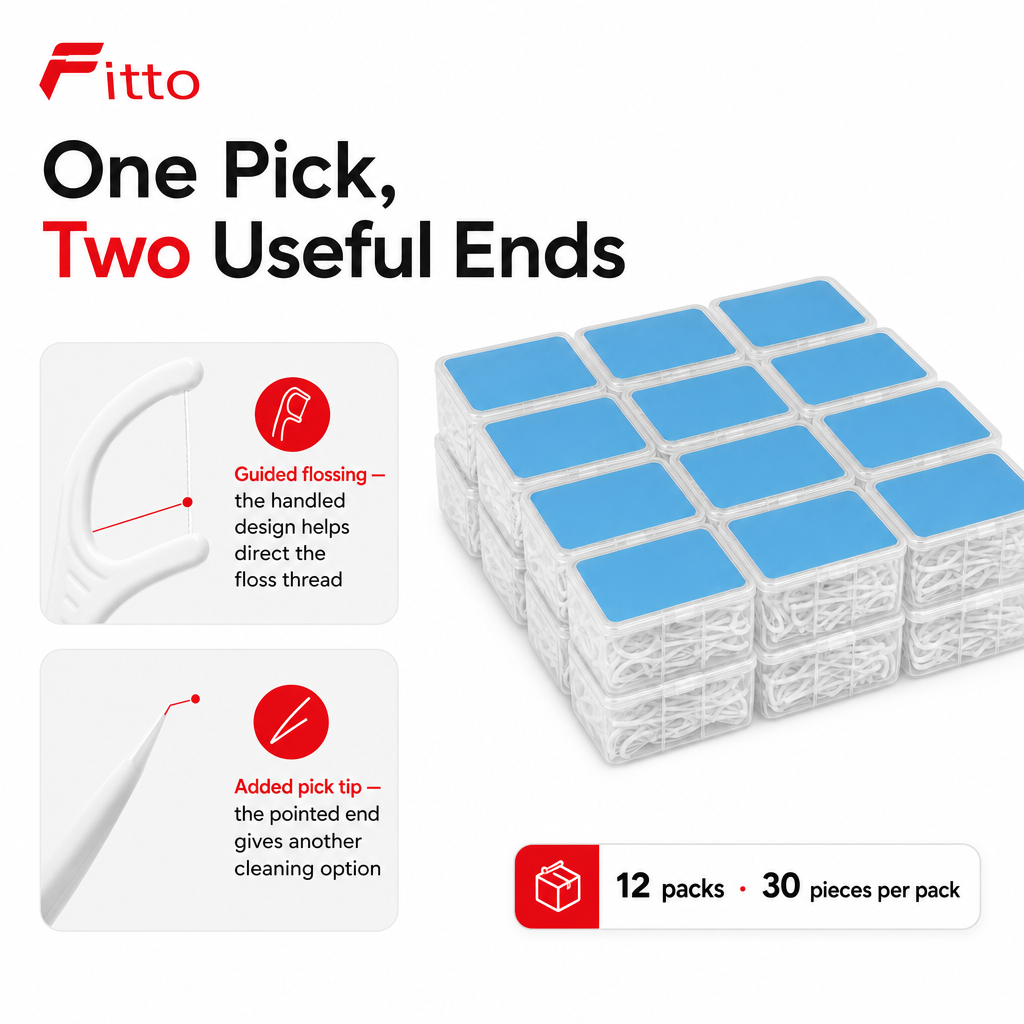96 Pieces Dental Floss Picks, White, 30 Pieces Per Pack, 12-Pack Oral Care Set