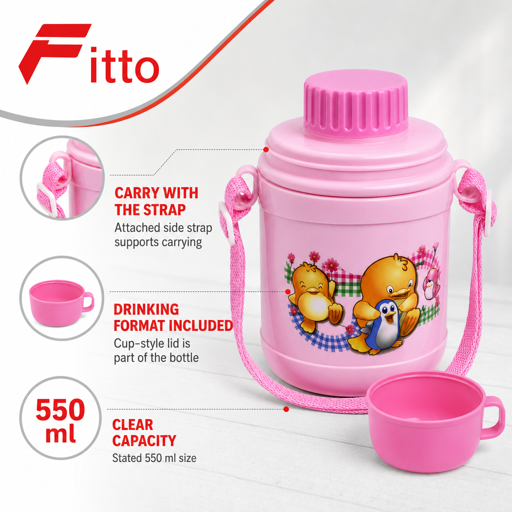 144 Pieces 550 ml Plastic Water Bottle with Cup-Style Lid, Assorted Colour, 1 Piece