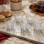 96 Pieces Clear Glass Cawa Cups with Gold-Tone Rims, Faceted Design, 6 Pieces