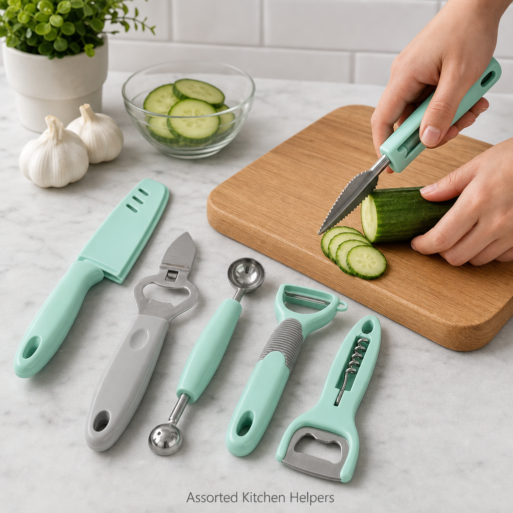 120 Pieces Multi-Purpose Kitchen Tool Set, 5-Piece Mint Green and Grey Cooking Utensil Collection