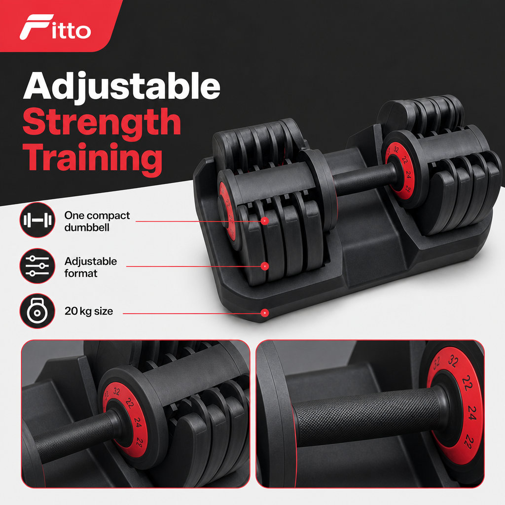 48 Pieces Adjustable Dumbbells for Home Strength Training, 20 kg