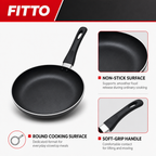 96 Pieces Non-Stick Frying Pan with Soft-Grip Handle, Black Round Cookwares for Everyday Stovetop Cooking