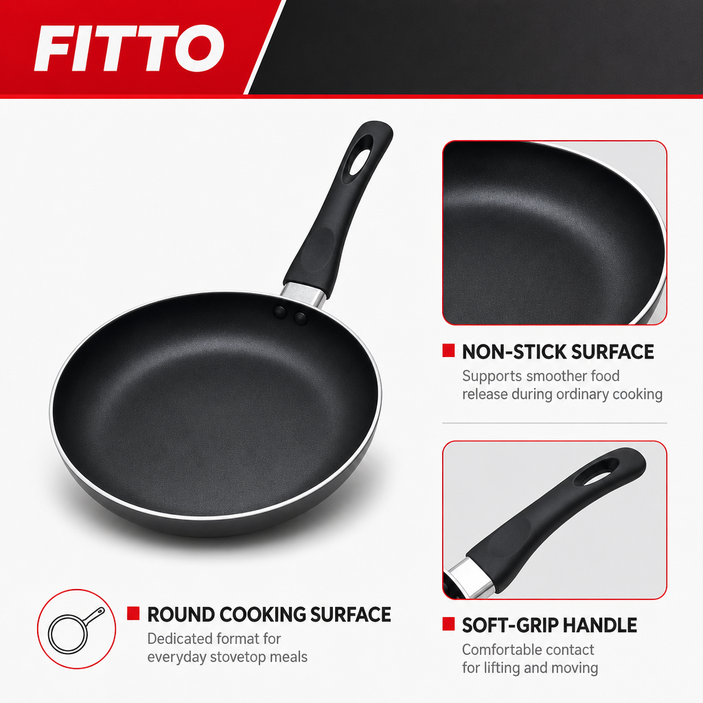 96 Pieces Non-Stick Frying Pan with Soft-Grip Handle, Black Round Cookwares for Everyday Stovetop Cooking