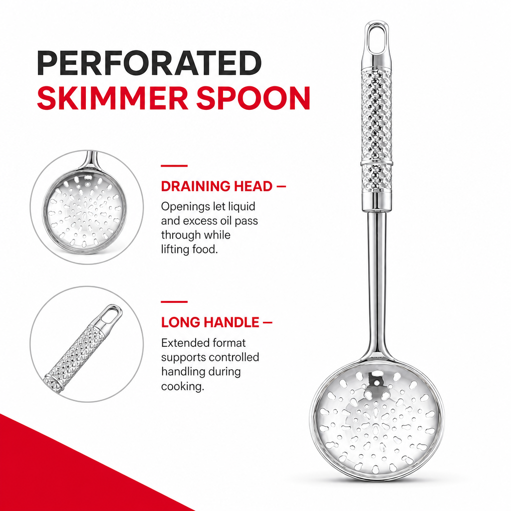 120 Pieces Silver Stainless Steel Skimmer Spoon, Perforated Kitchen Strainers, 35 x 8 cm, 1 Piece