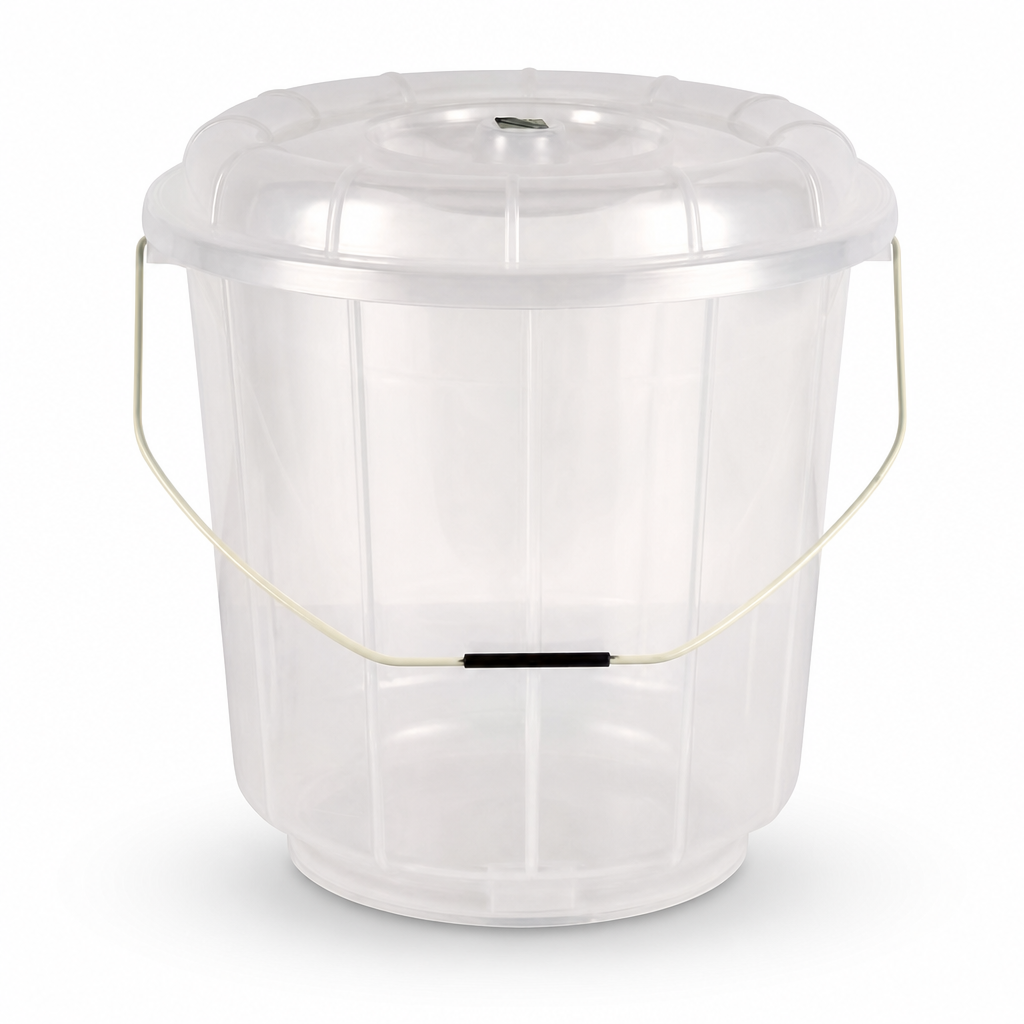 96 Pieces Transparent Plastic Bucket with Lid and Carry Handle, 7 Litre