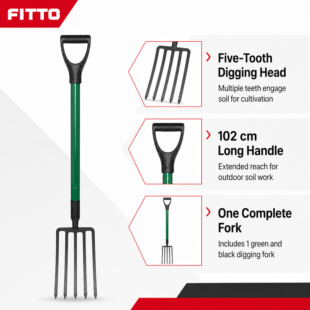 120 Pieces Long-Handle Garden Digging Fork, 5-Tooth Soil Cultivator, 102 cm, Green and Black, 1 Piece
