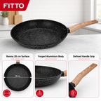 48 Pieces Forged Aluminium Frying Pan Without Lid, Round Black Cookwares, 28 cm Diameter x 5.2 cm Deep