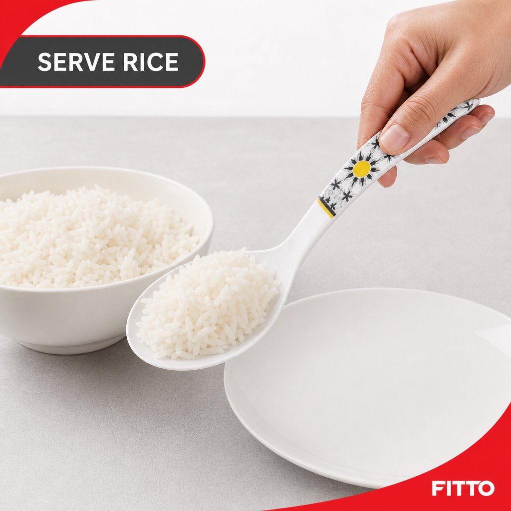 144 Pieces Melamine Rice Ladle, White Floral Serving Spoon with 30 cm Handle