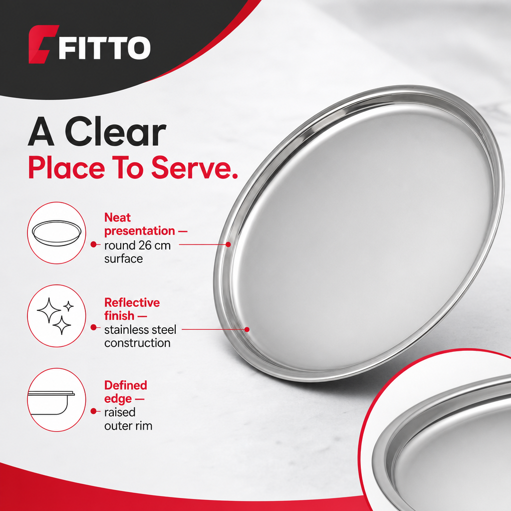 96 Pieces Stainless Steel Serving Trays, Round 26 cm, Reflective Finish