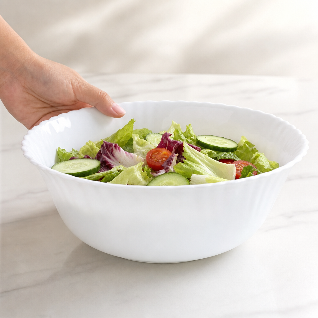 96 Pieces Opal Glass Salad Bowl, 7 Inch, Fluted Rim Serving Bowl for Kitchen Tablewares
