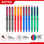 72 Pieces Gel Pens 0.7mm Fine Point, 12 Pieces, Assorted Barrel Colours for Writing, Notes and Stationery