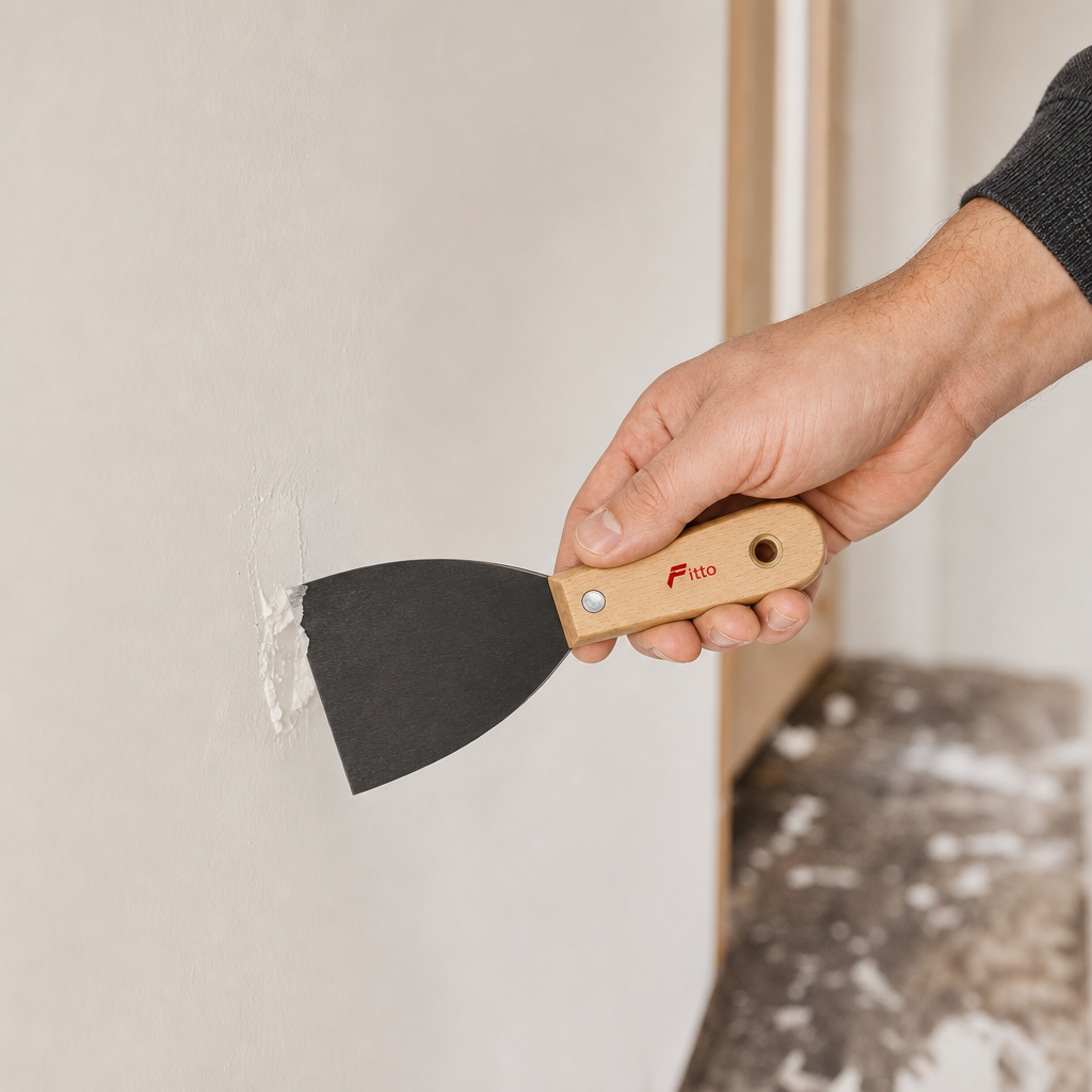 144 Pieces 3 Inch Putty Knife Paint Scraper with Wooden Handle, Natural Wood and Black, 1 Piece