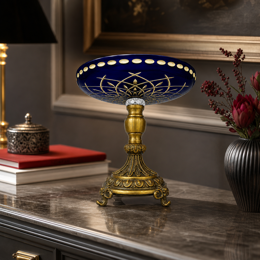 48 Pieces Decorative Pedestal Serving Bowl, Blue and Gold Ornamental Centerpiece, 30 x 30 x 20 cm, 1 Piece
