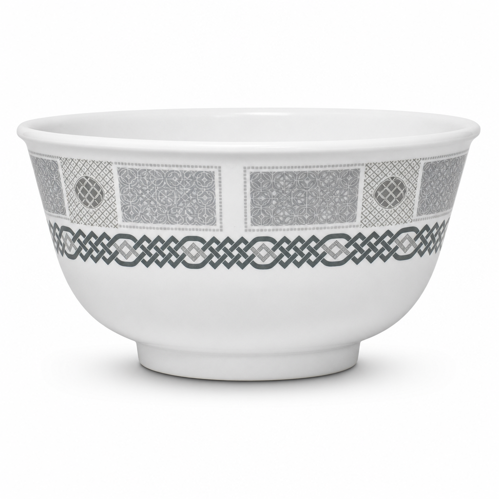 120 Pieces Melamine Rice Bowl, 4.5 Inch, Grey, Geometric Border