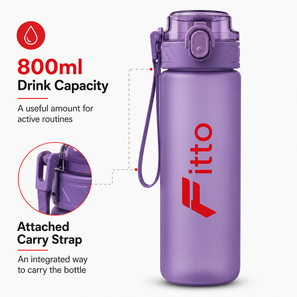 96 Pieces Sports Water Bottles 800ml with Carry Strap, Purple