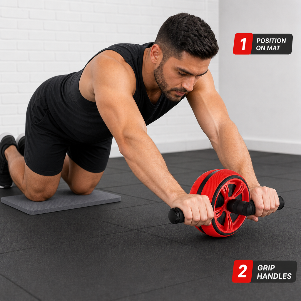 96 Pieces Abdominal Exercise Wheel with Knee Mat, Red and Black Core Training Roller for Home Workouts