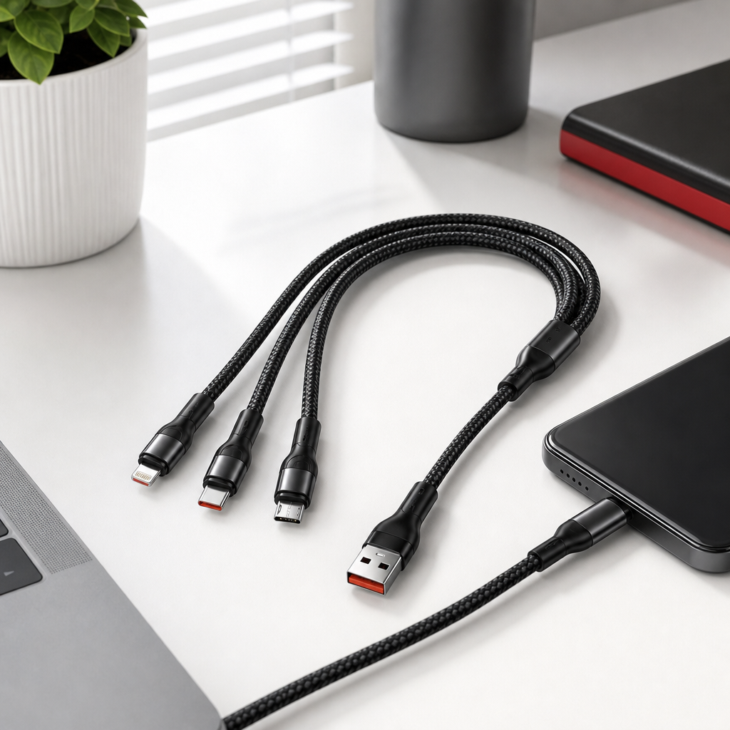 120 Pieces 3-in-1 Charging Cable, 1.2m Multi-Connector Cable for Lightning, Micro USB and Type-C Devices