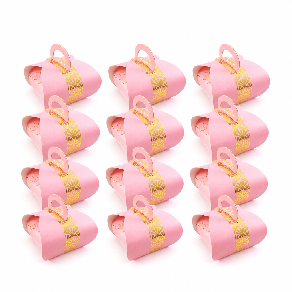 96 Pieces Pink Handled Candy Favor Boxes, 7 x 7 x 8 cm, 12 Pieces