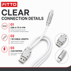 144 Pieces USB-A to 8-Pin Fast Charging Cables, 3.6A, 1 m, White