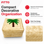 96 Pieces Handwoven Bamboo Square Storage Box with Palm Tree Design, 6 x 6 Inch, Natural Beige