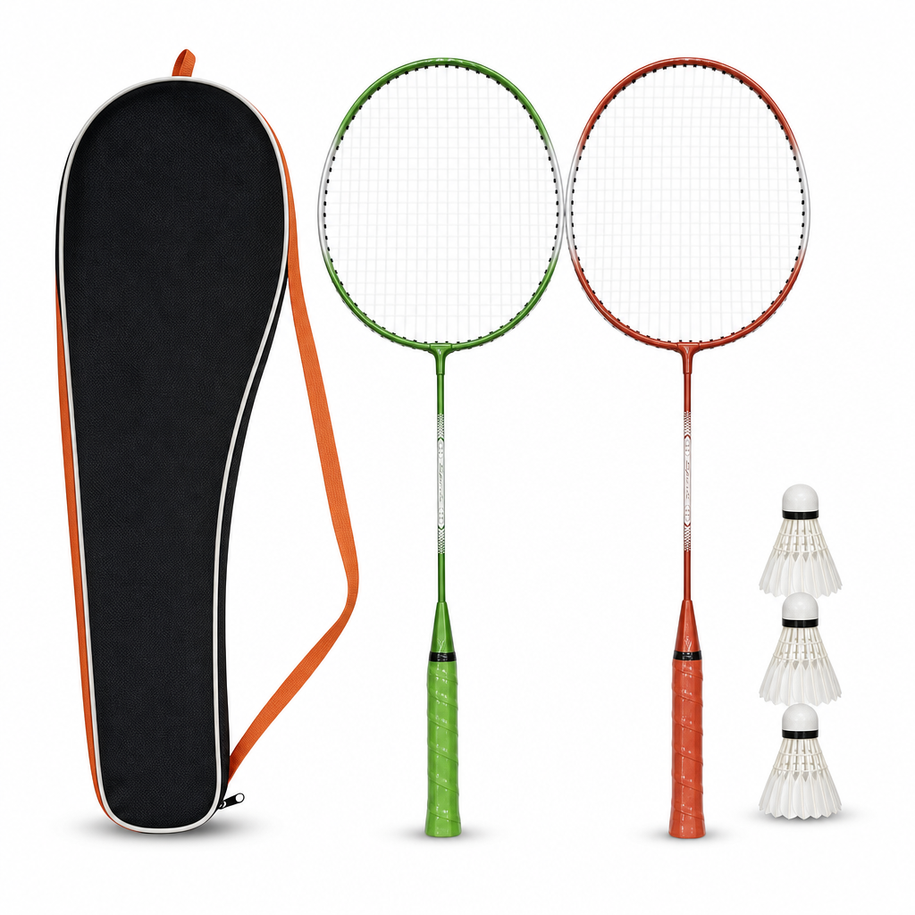 96 Pieces Badminton Racket Set, 2 Rackets, 3 Shuttlecocks and Carry Bag, Red and Green
