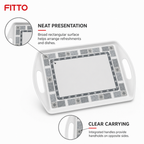 96 Pieces Serving Trays, Rectangular Melamine Tray with Double Handles, 18 Inch, Grey Geometric Border