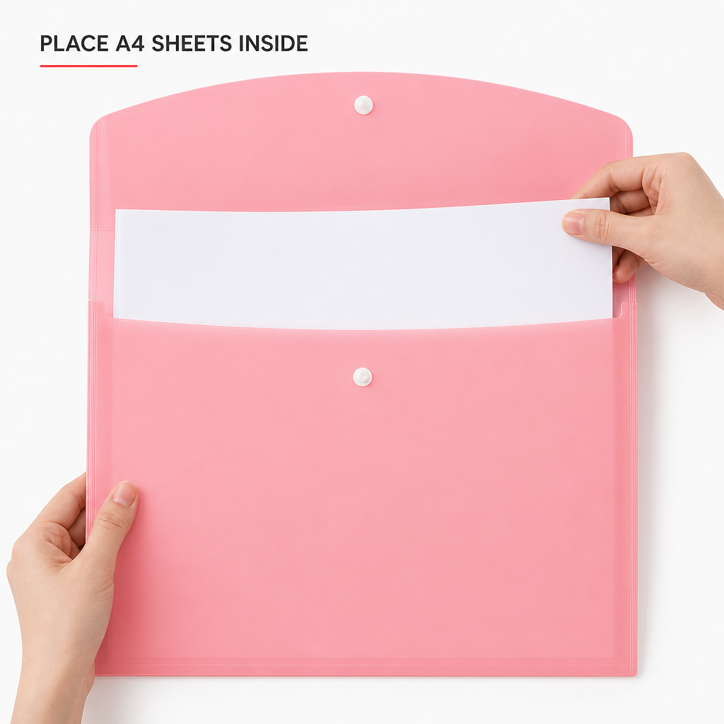 240 Pieces A4 Plastic Button Document Folder Pink 1 Piece