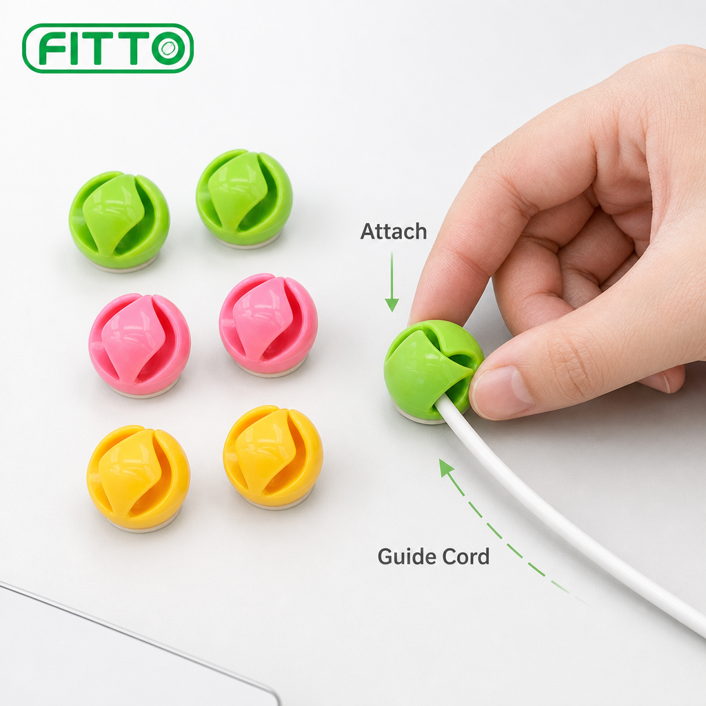 120 Pieces Self-Adhesive Cable Clips, 6-Piece Cord Organizer Set, Assorted Colours for Desk and Workstation Cable Routing