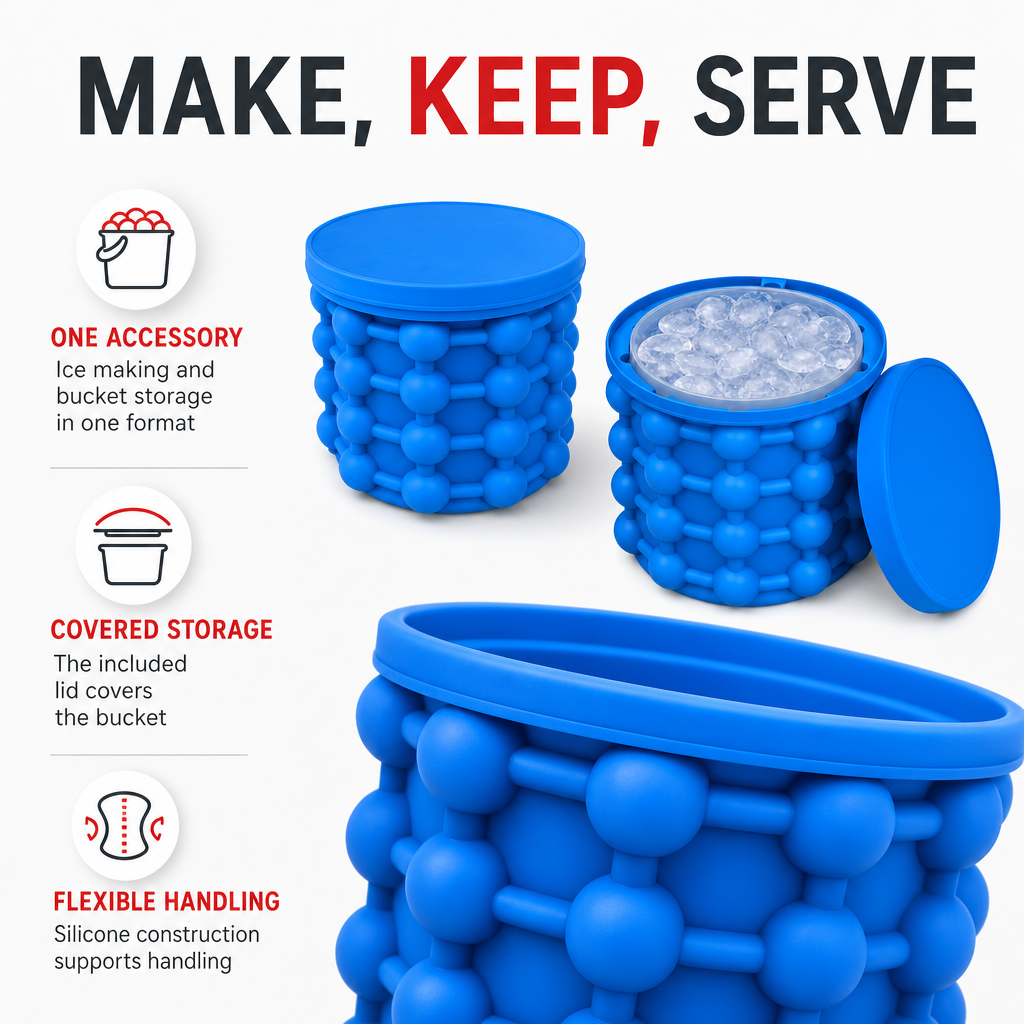 96 Pieces Silicone Ice Cube Maker with Storage Bucket and Lid, Blue, 21 cm