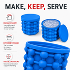 96 Pieces Silicone Ice Cube Maker with Storage Bucket and Lid, Blue, 21 cm