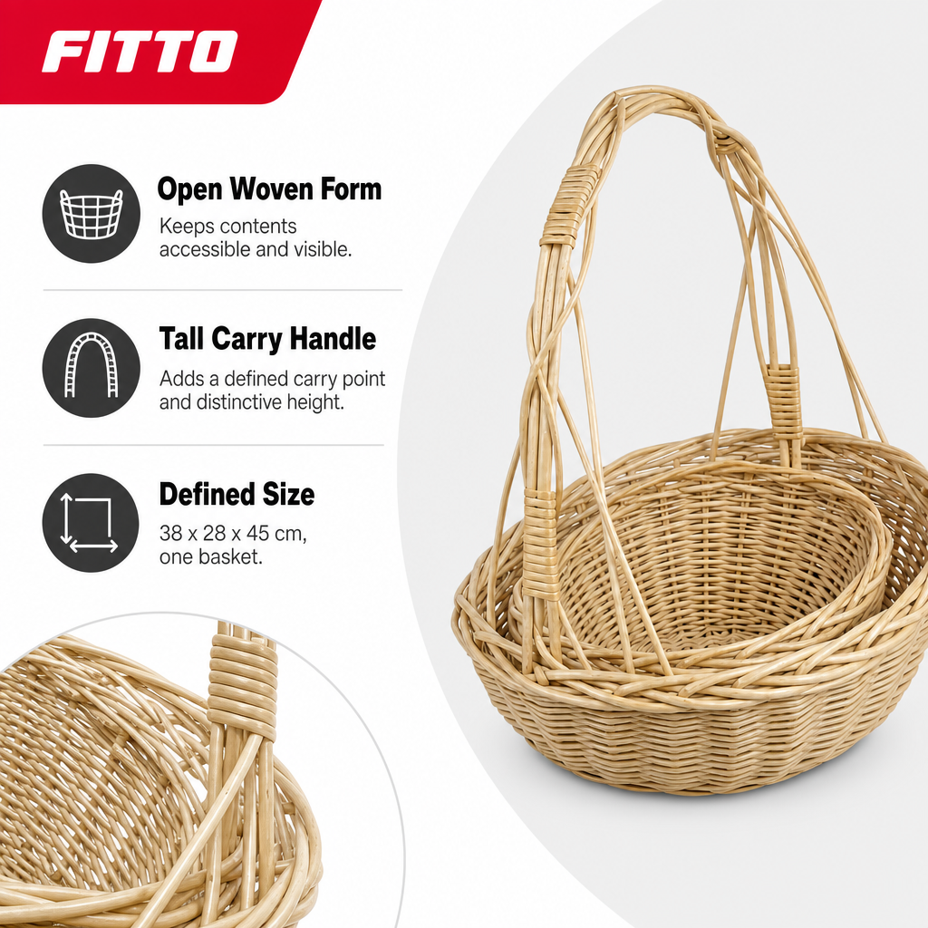 48 Pieces Decorative Wicker Basket with Tall Handle, Natural, 38 x 28 x 45 cm
