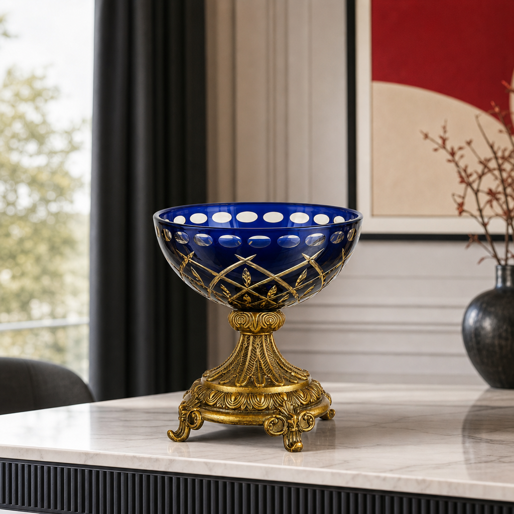 72 Pieces Decorative Pedestal Serving Bowl, Blue and Gold, 30 x 30 x 20 cm, 1 Piece