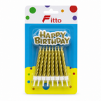 120 Pieces Gold Metallic Birthday Candle Set, 16 Spiral Candles, 16 Holders and Birthday Banner