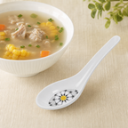 240 Pieces Melamine Chinese Soup Spoon, White Floral Pattern, 15 cm