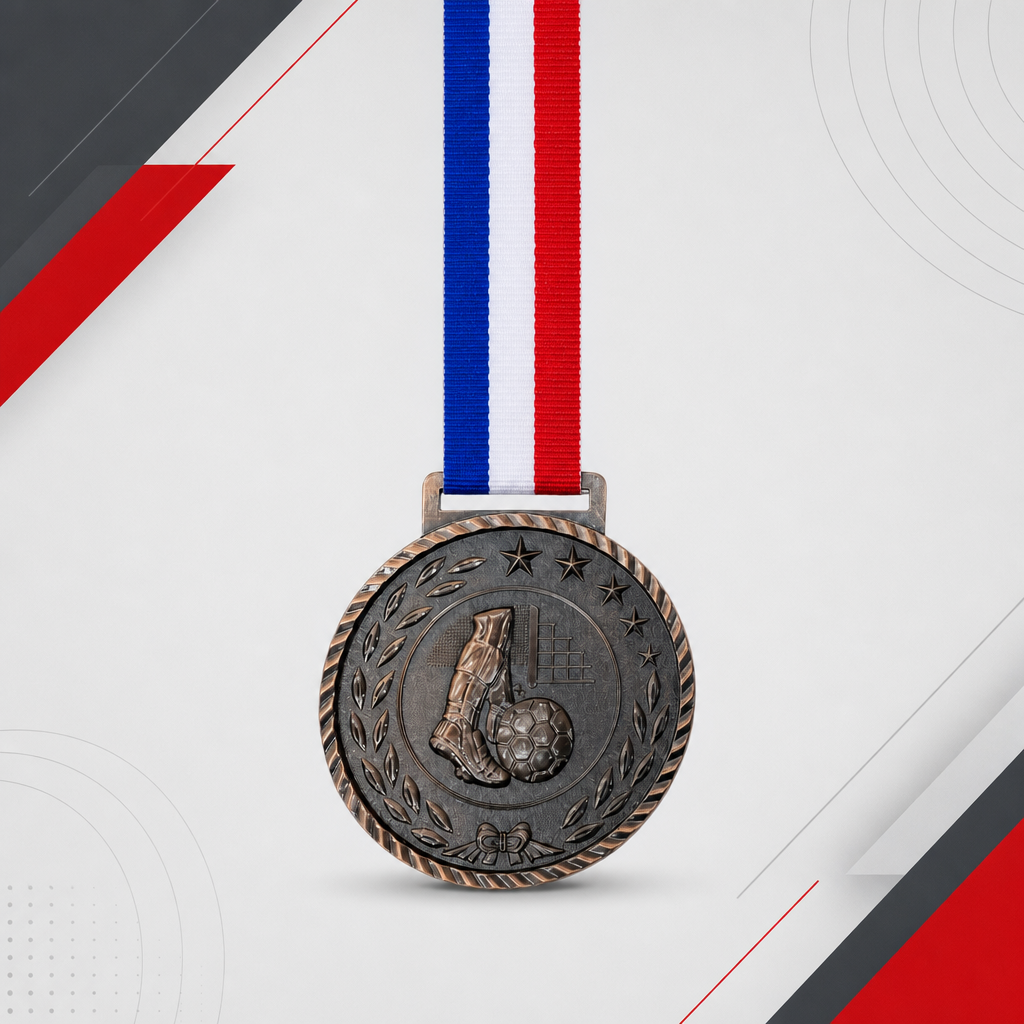 144 Pieces Football Sports Medal with Red White and Blue Ribbon, Bronze, 10 x 8 cm