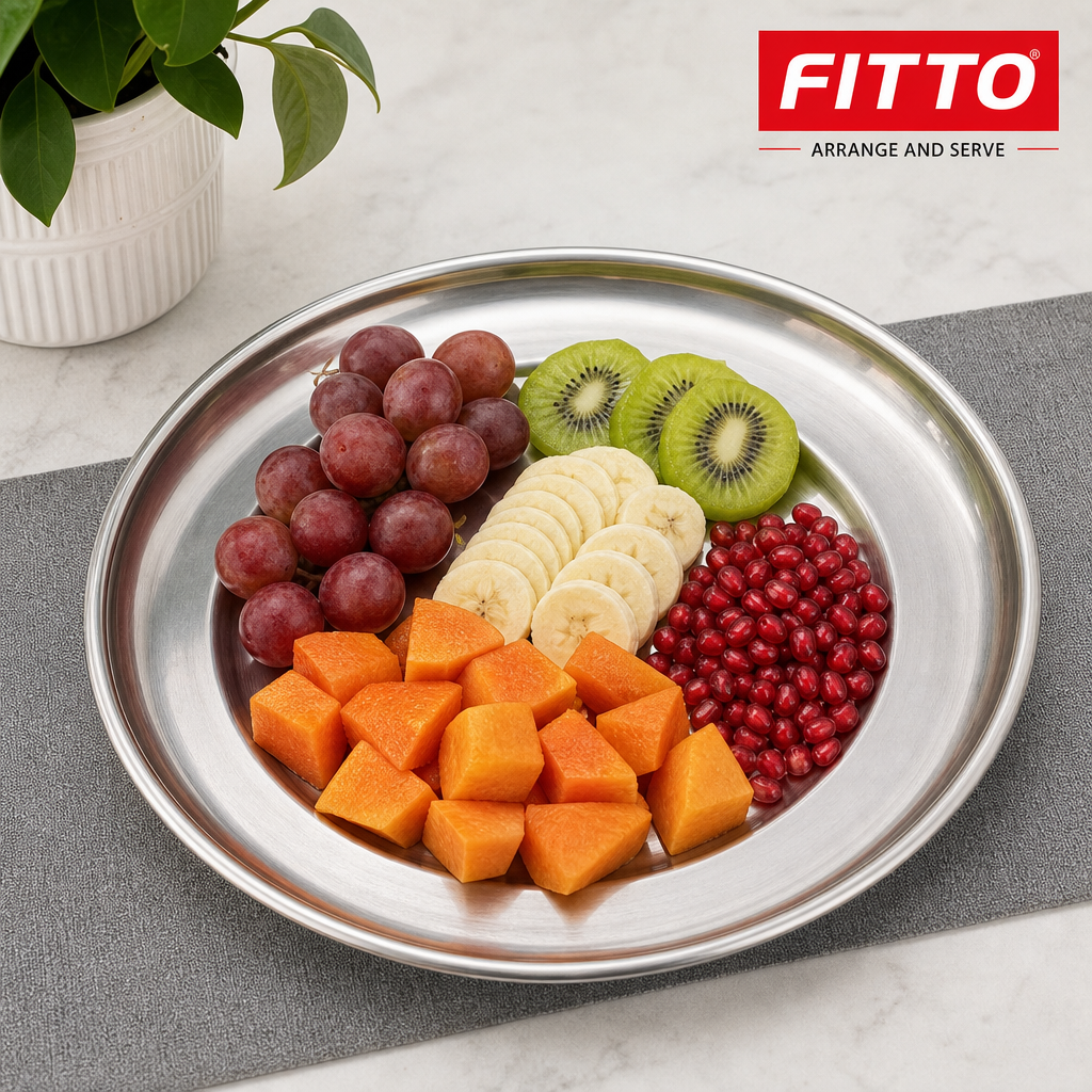 120 Pieces Stainless Steel Round Serving Plate with Wide Rim, 24 cm, 1 Piece