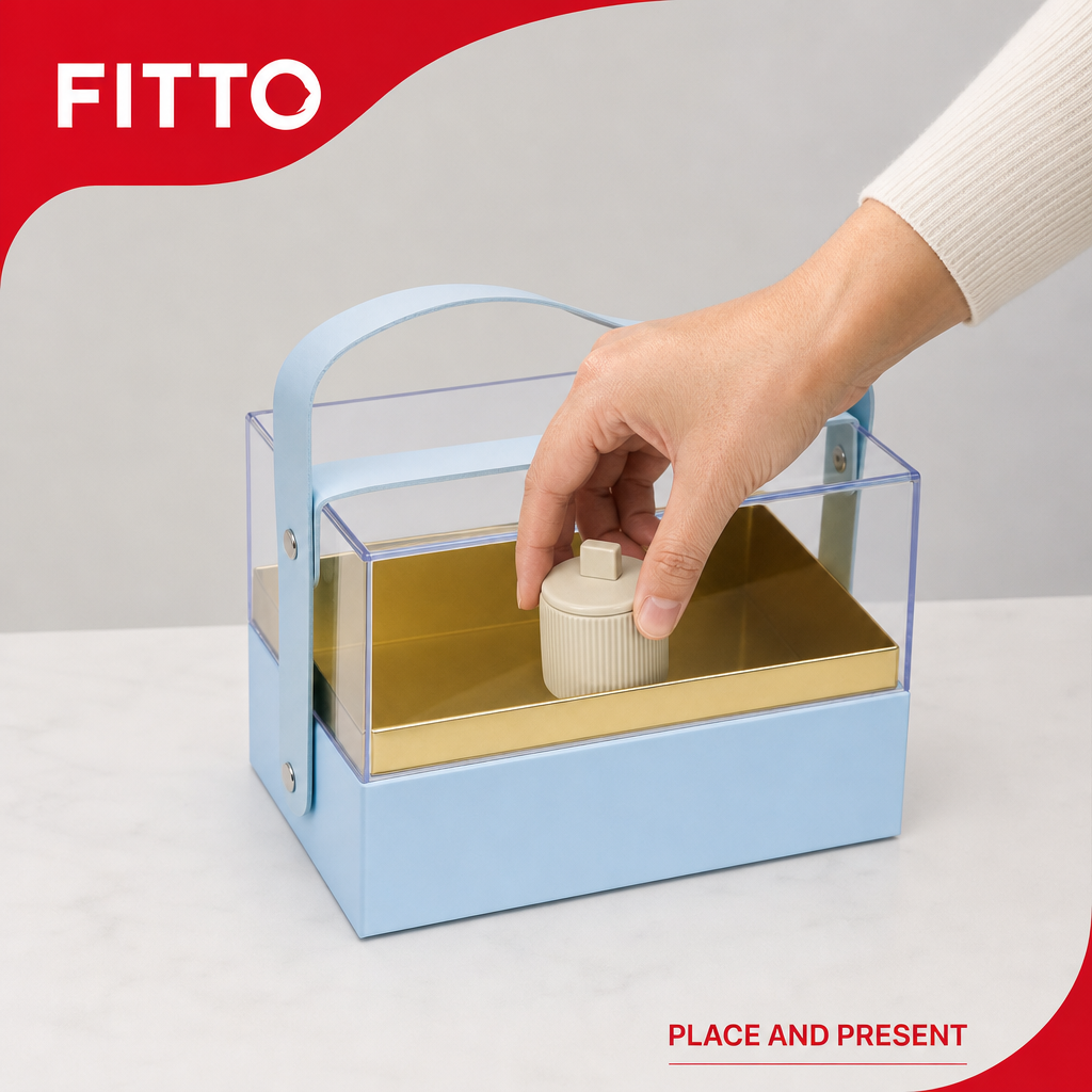 96 Pieces Acrylic Presentation Box, Blue Rectangular Design with Carry Handle, 18 × 13.5 × 12.5 cm, 1 Piece