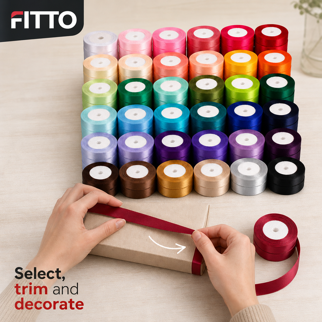 48 Pieces Assorted Colour Satin Ribbon Rolls, 1.5 cm x 5 m, 45 Rolls for Crafts, Wrapping and Decoration