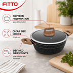 48 Pieces Forged Aluminium Casserole with Glass Lid, 20 x 9 cm, Black Speckled